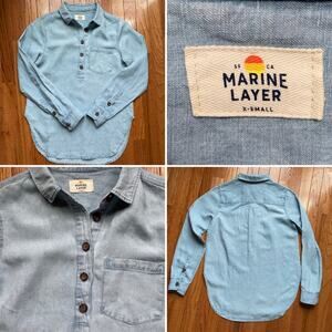 Marine Layer $98 Hazel Chambray Button Down Blouse Womens XS Style 13567 EUC